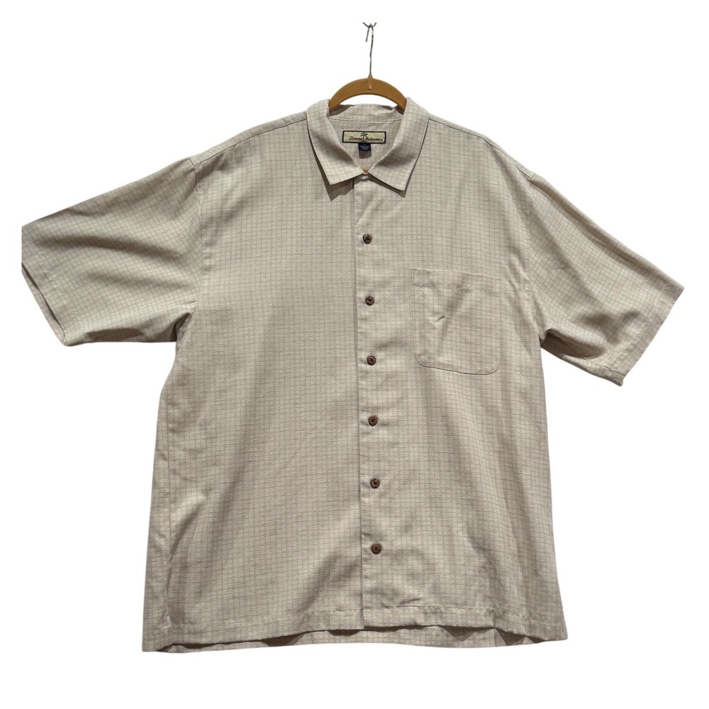 Tommy Bahama Miller Lite 100% Silk Shirt Beige Resort Dadcore XL Coastal